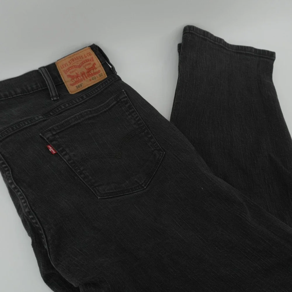 Levi's 569 Loose Straight Jeans Mens 40x32 Black Faded Denim Relaxed Fit